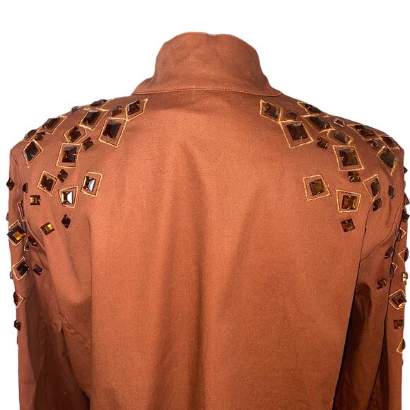 Bob Mackie Wearable Art Jacket Embellished Gems Full Zip, Brown, Size Medium - Picture 7 of 9